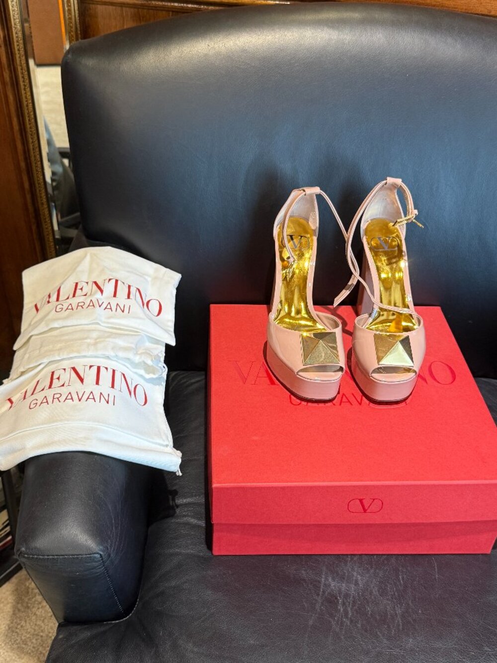 Valentino Garavani Maxi Stud Platform open toe heels US 6.5